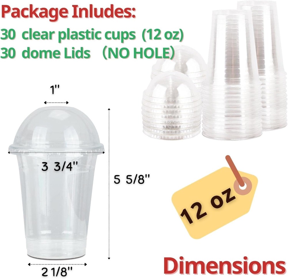 30 Sets 12 oz Clear Plastic Cu - Plastic Dome Clear incelemesi ve fiyatı